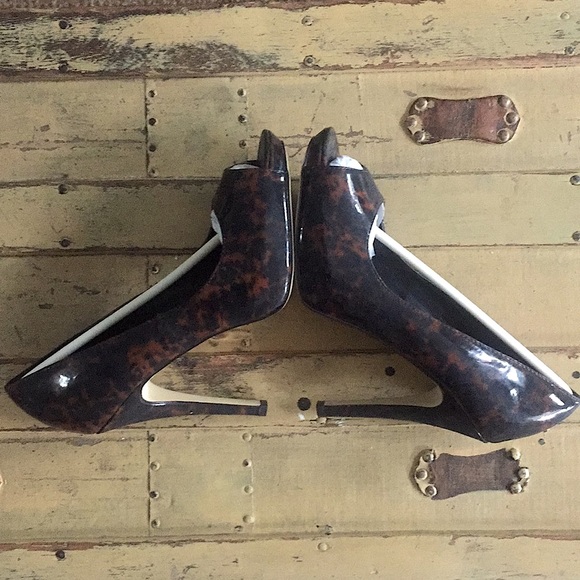 ASOS HEELS TORTOISE PATENT LEATHER PEEP TOE HIGH HEELS 9 US - Picture 5 of 10